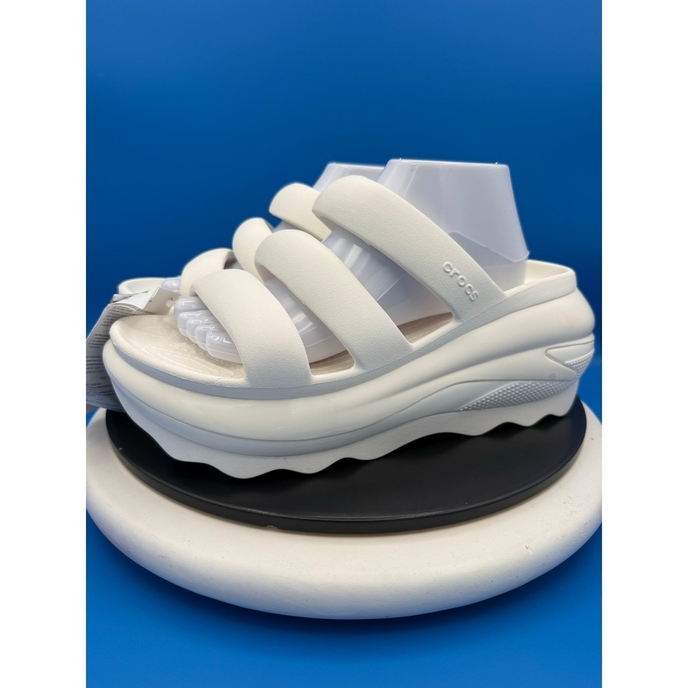 CROCS Mega Crush Triple Strap Womens Size 11 White Platform Slip On Sandals NEW